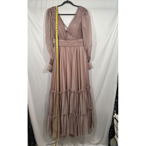 NWD $598 Mac Duggal [ 12 ] Faux Wrap long Sleeve Tiered Gown in Mocha Pink #S976 - Picture 13 of 16
